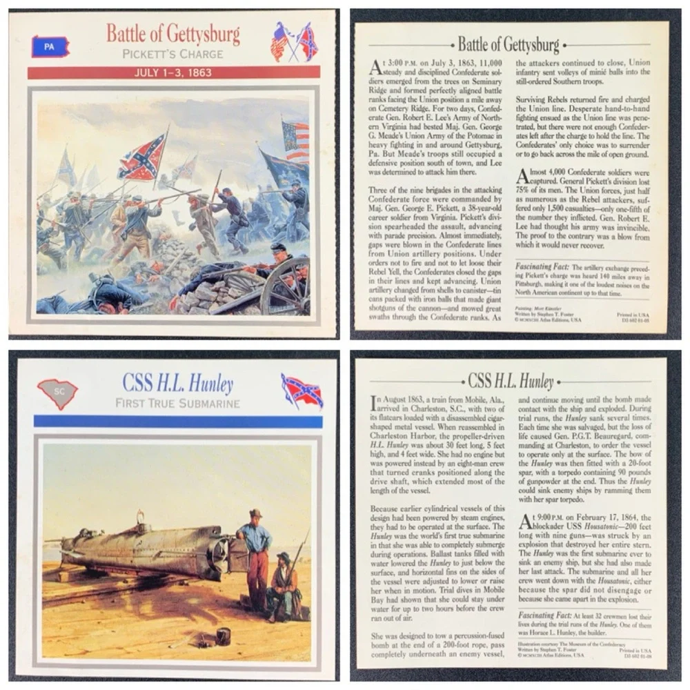 Set of 8 Stephen T. Foster Civil War information cards.